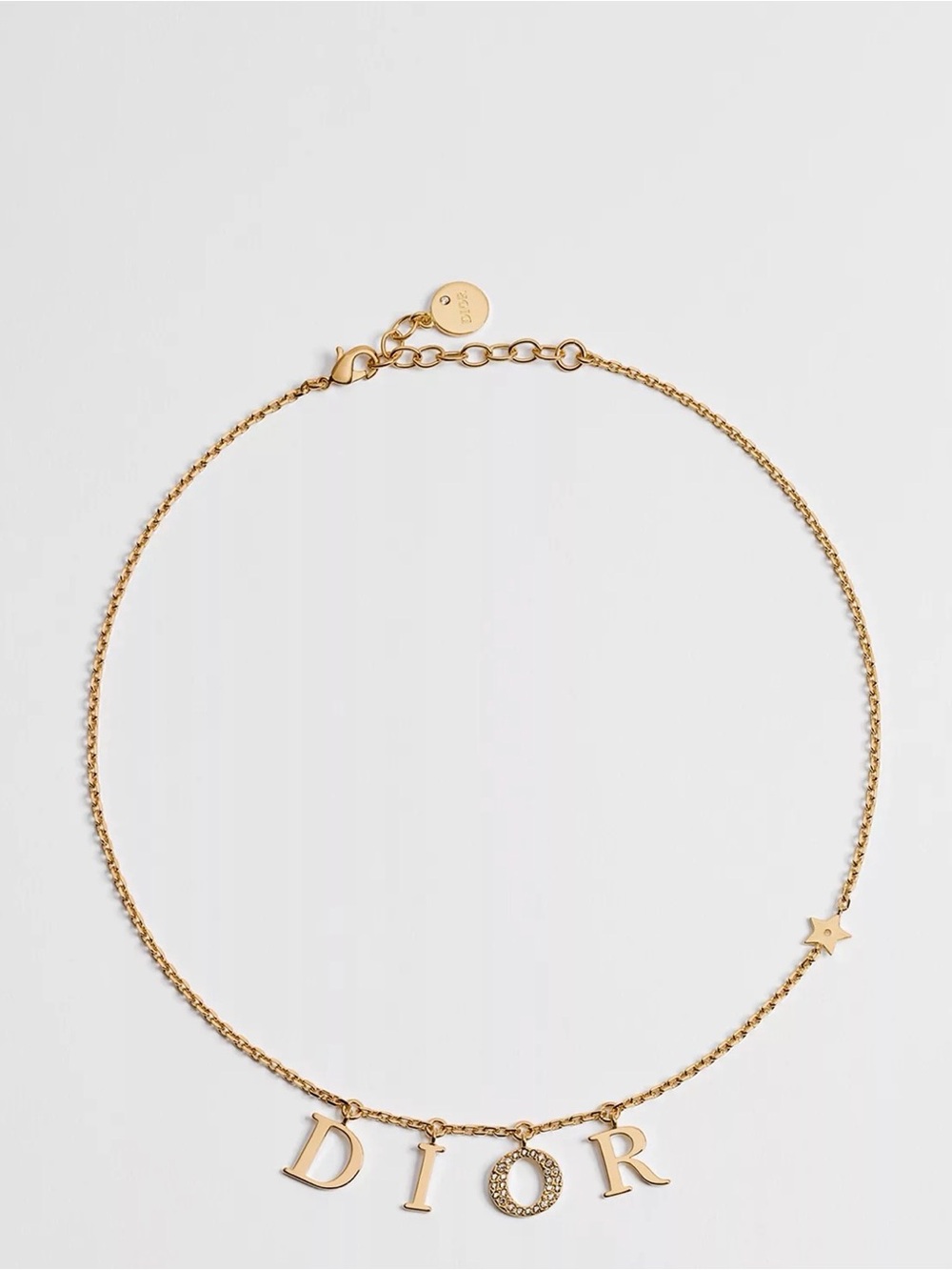 Dior Gold Letter Charm Necklace with Crystal O and Star Accent